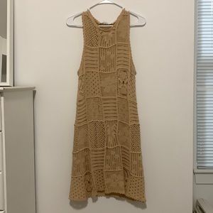 Tan knitted/crocheted patchwork dress